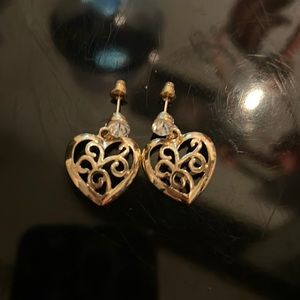 🆑FINAL PRICE‼️ Gold heart earrings with two big faux diamonds